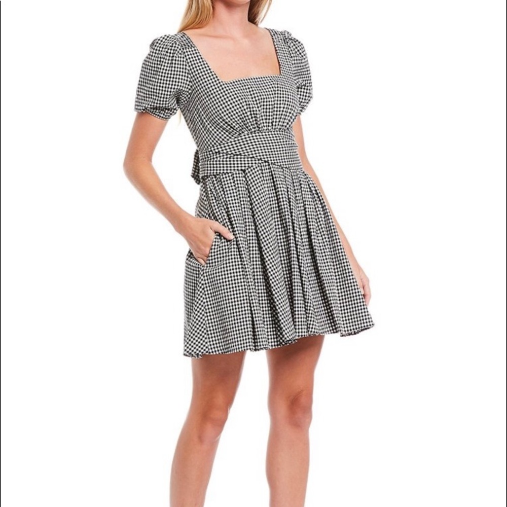 Giana Bini square neck bow detail gingham Dress